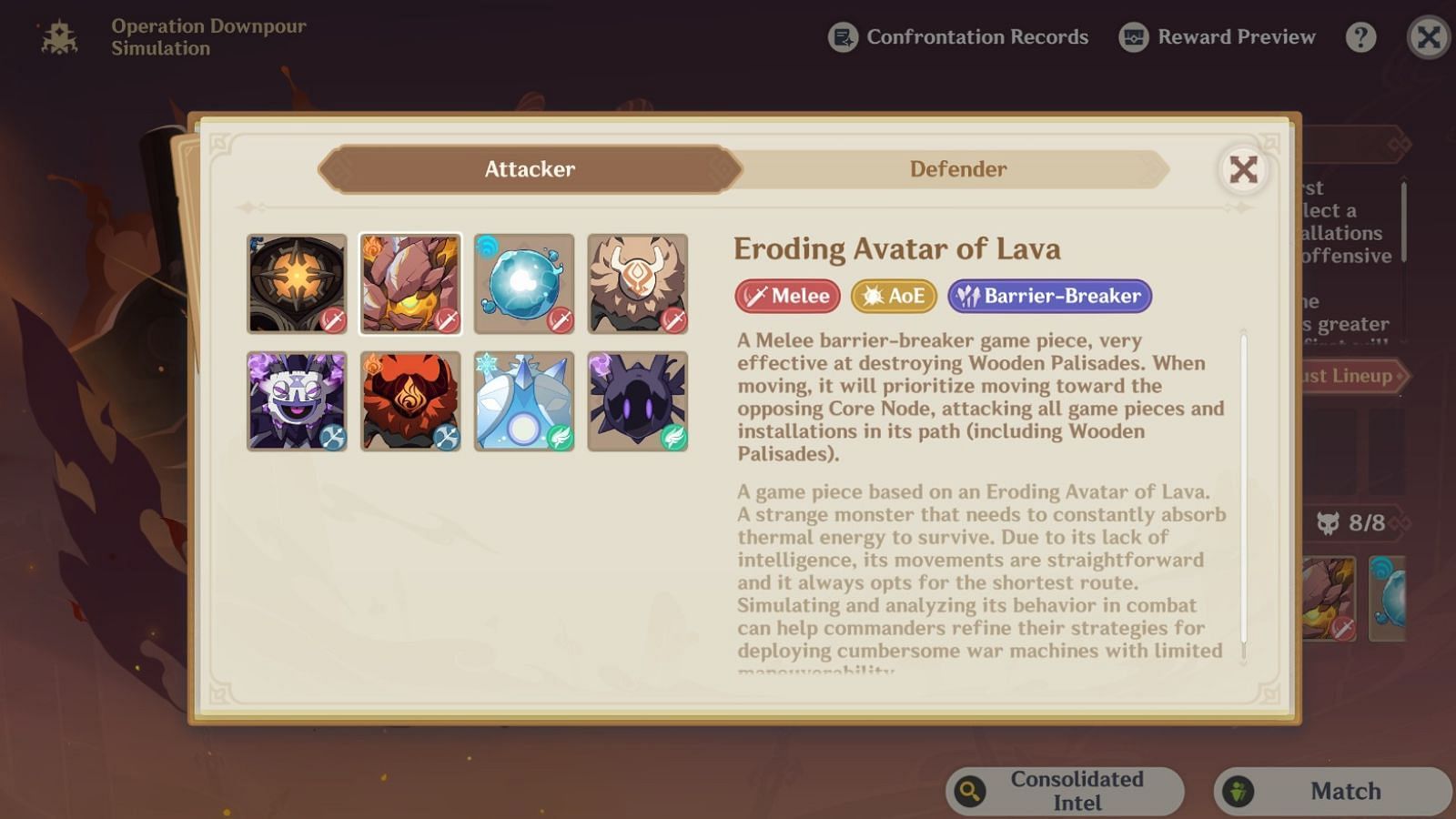 Eroding Avatar of Lava unit in the new Operation Downpour Simulation event (Image via HoYoverse)